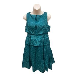 Tulle Anthropologie Green Polka Dot Embossed Layered Dress Size M Flared